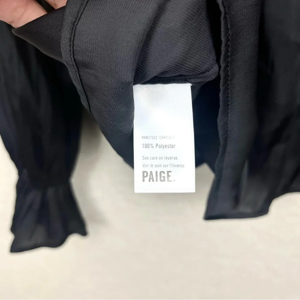 PAIGE Resa Black V-Neck Long Bell Sleeve Satin Blouse Top Medium